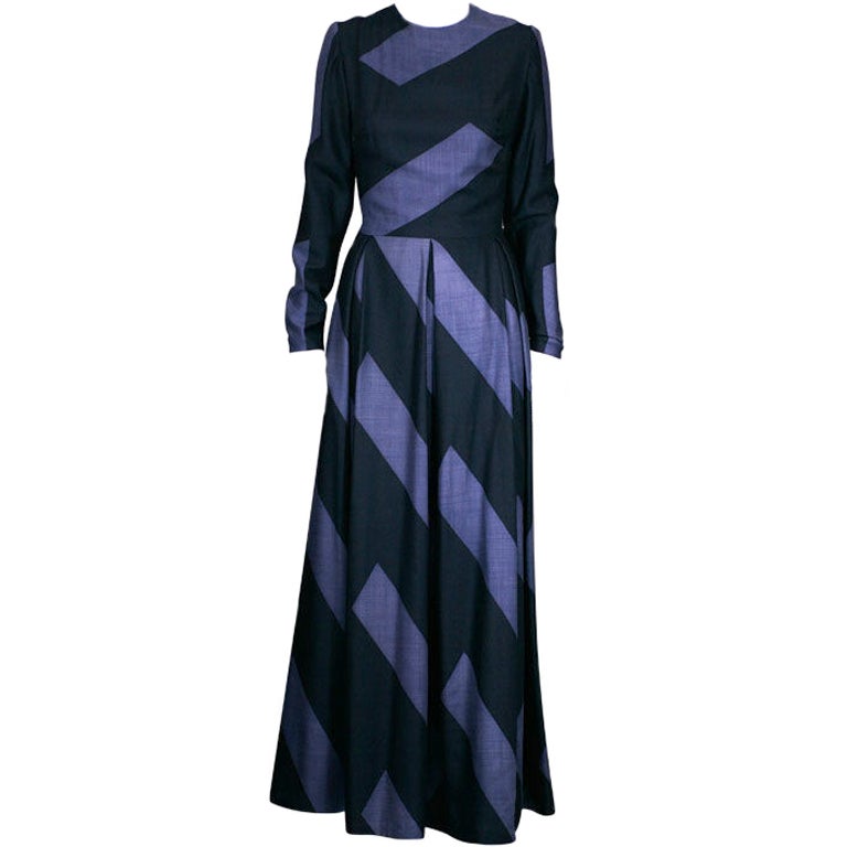 Silk Cashmere Wool Graphic Stripe Evening Dress For Sale