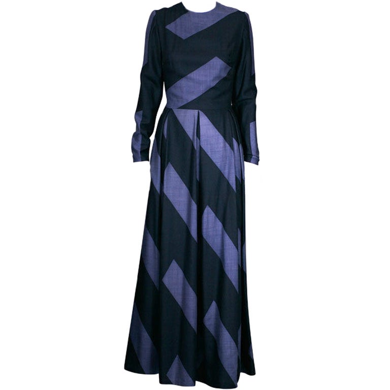 Silk Cashmere Wool Graphic Stripe Evening Dress For Sale at 1stDibs