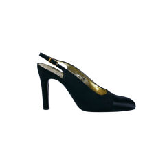 Vintage Chanel Black Silk Faille and Satin Pumps