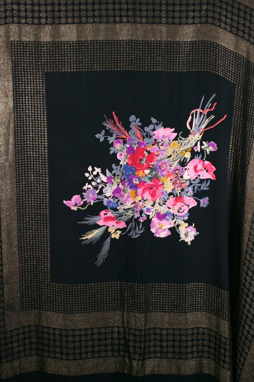 Rare Marcel Rochas 1930s Lame Shawl with Floral Center 1