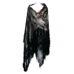 Art Deco Lame Broche Fringed Shawl