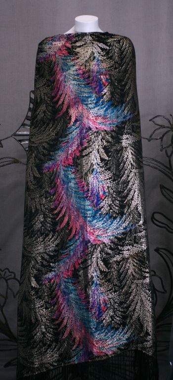 Art Deco Lame Broche Fringed Shawl