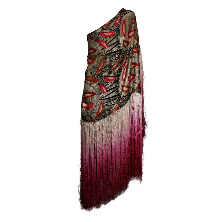 Cubist Lame Broche Fringed Shawl For Sale