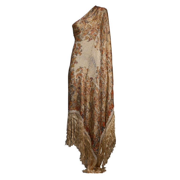 Art Deco Lame Broche Fringed Shawl For Sale