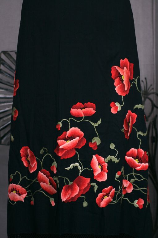 Black Massive Poppy Embroidered Shawl, 1920s