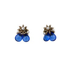 Miriam Haskell Sapphire, Pearl and Crystal Earrings