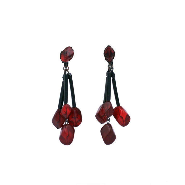Miriam Haskell Ruby andJet  Earrings For Sale