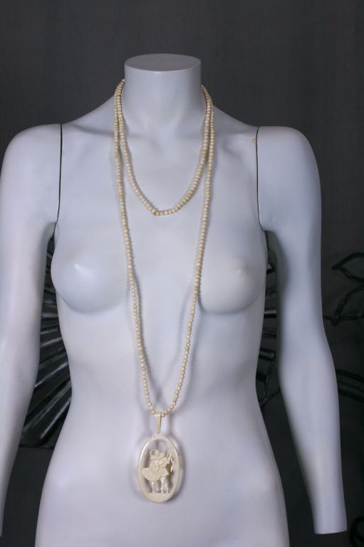 Art Deco Ivory Flapper Necklace with Pierrot