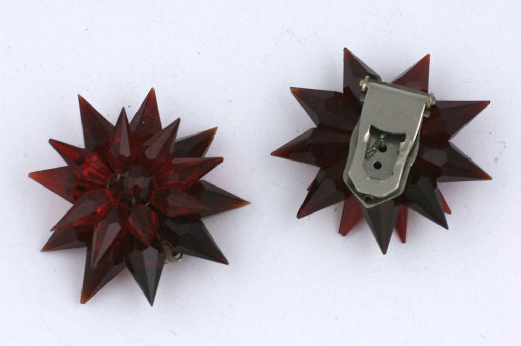 dress clips of ruby red cut glass,Czech 1920s 1.50