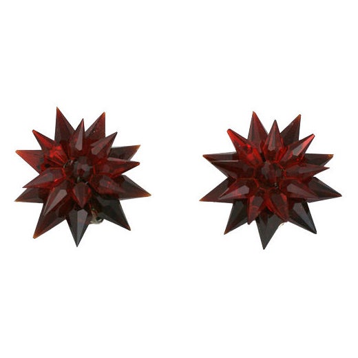 Art Deco ruby red Czech glass star clips
