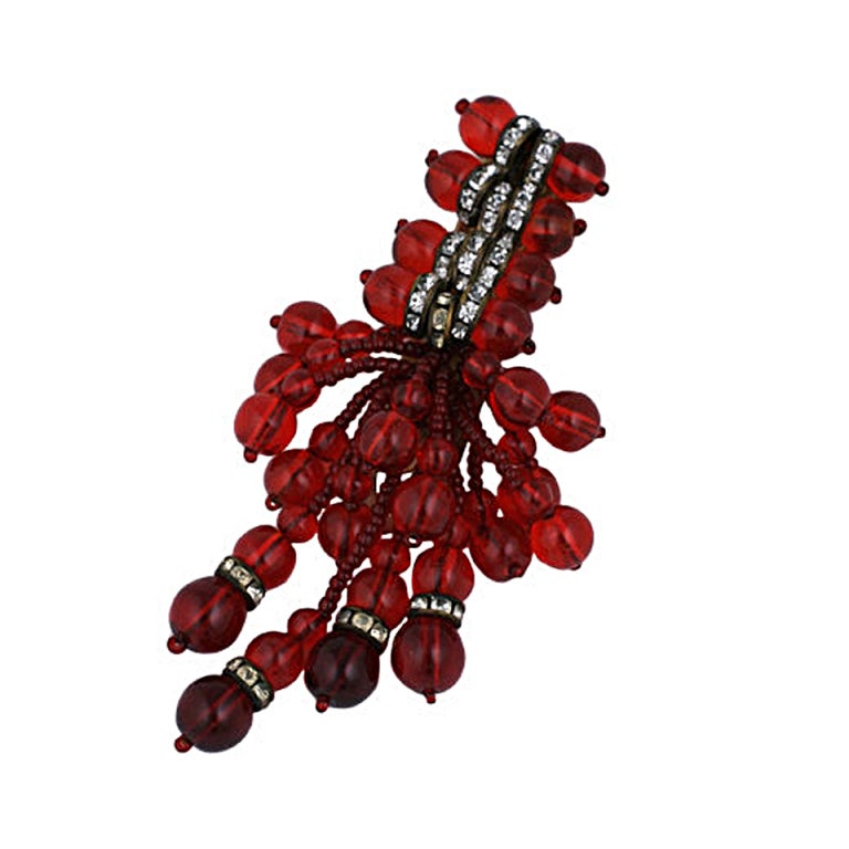 Early Ruby Bead Cluster Dress Clip by Miriam Haskell For Sale