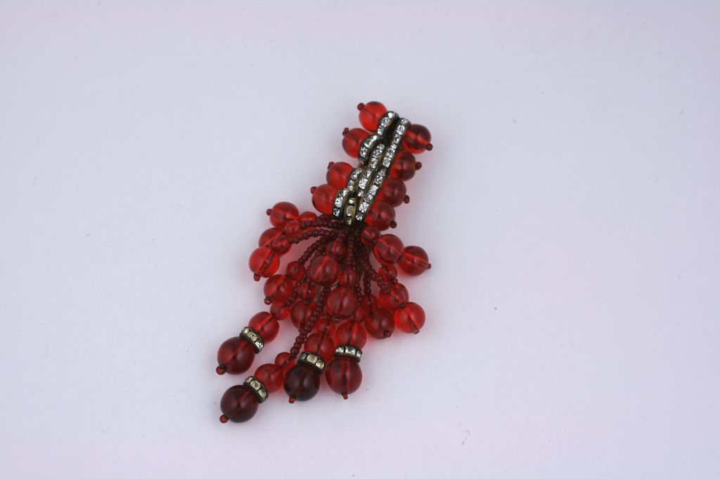 Art Deco Early Ruby Bead Cluster Dress Clip by Miriam Haskell For Sale