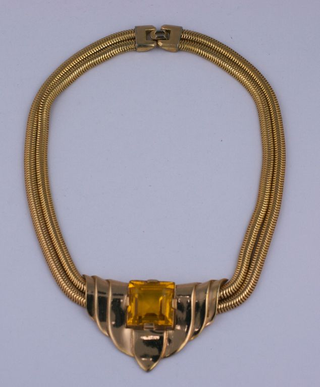 Trifari 1940s Retro Style Faux Topaz Necklace In Excellent Condition For Sale In New York, NY