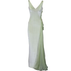 Vintage Versace Couture Seafoam Green Velvet and Chiffon Goddess Gown