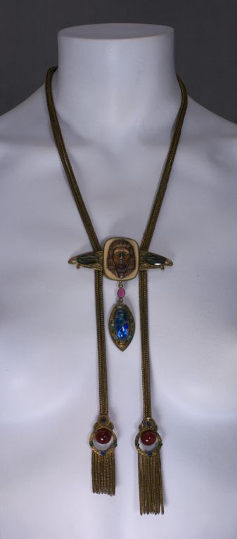 Art Deco Unusual 1920's Eygptian Revival Czech Necklace For Sale