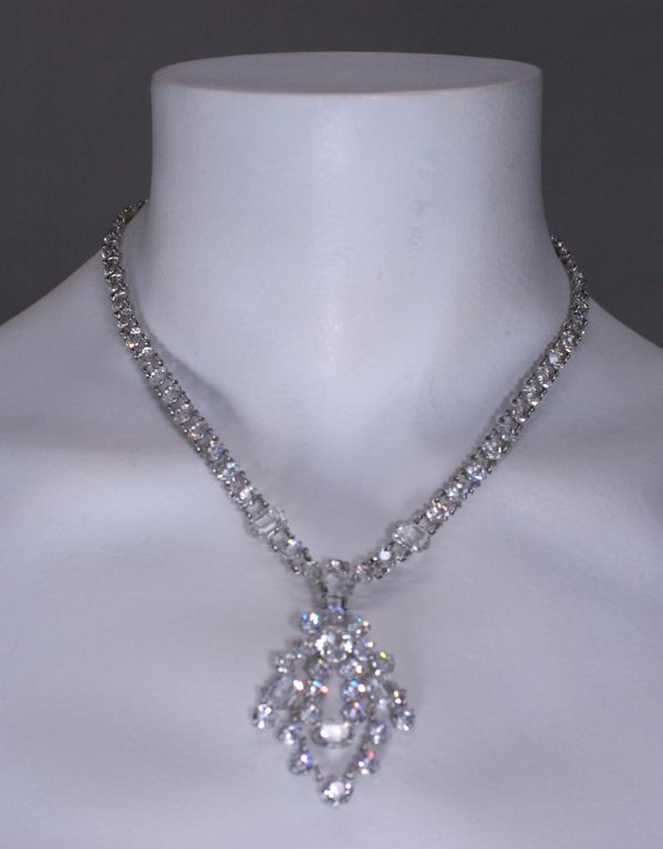 Art Deco Deco Crystal Necklace with Pendant For Sale