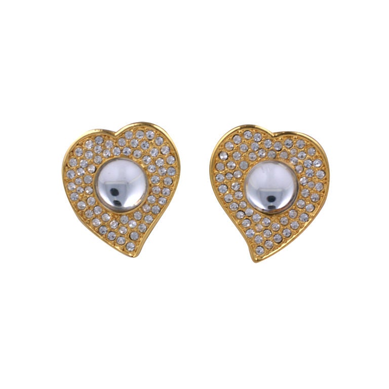 Yves Saint Laurent  Pave Heart Earrings