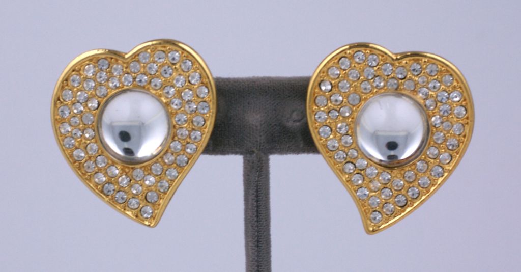 Yves Saint Laurent  Pave Heart Earrings In Excellent Condition In New York, NY