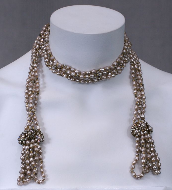 Women's Miriam Haskell Elaborate Baroque Pearl Lariat For Sale