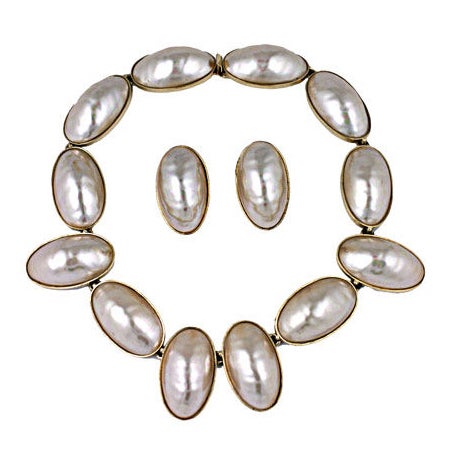 Kenneth Jay Lane Faux Mabe Pearl Collar Set For Sale