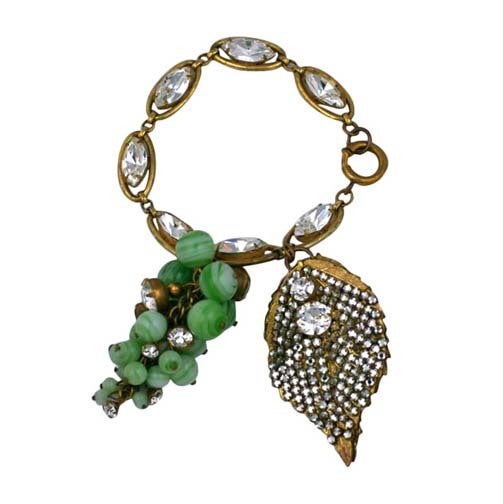 Miriam Haskell  Rare Jade Grape Cluster Fob Bracelet For Sale