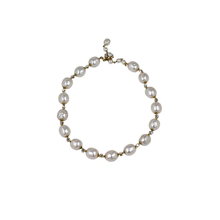 Miriam Haskell  Pearl and Diamante  Necklace For Sale