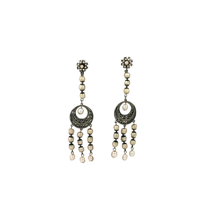 Miriam Haskell Mogul Style Pearl  Earrings For Sale