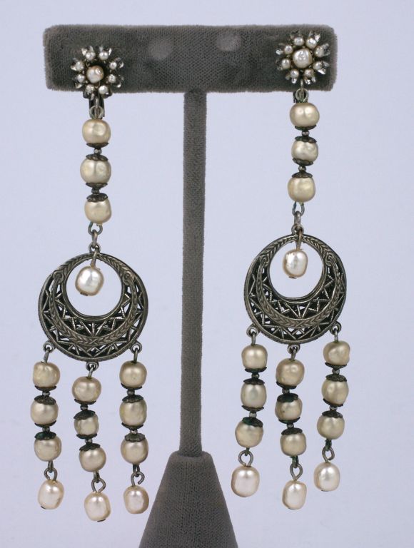 Women's Miriam Haskell Mogul Style Pearl  Earrings For Sale