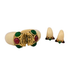 Retro Chanel Tusk and Cabochon Cuff and Earrings