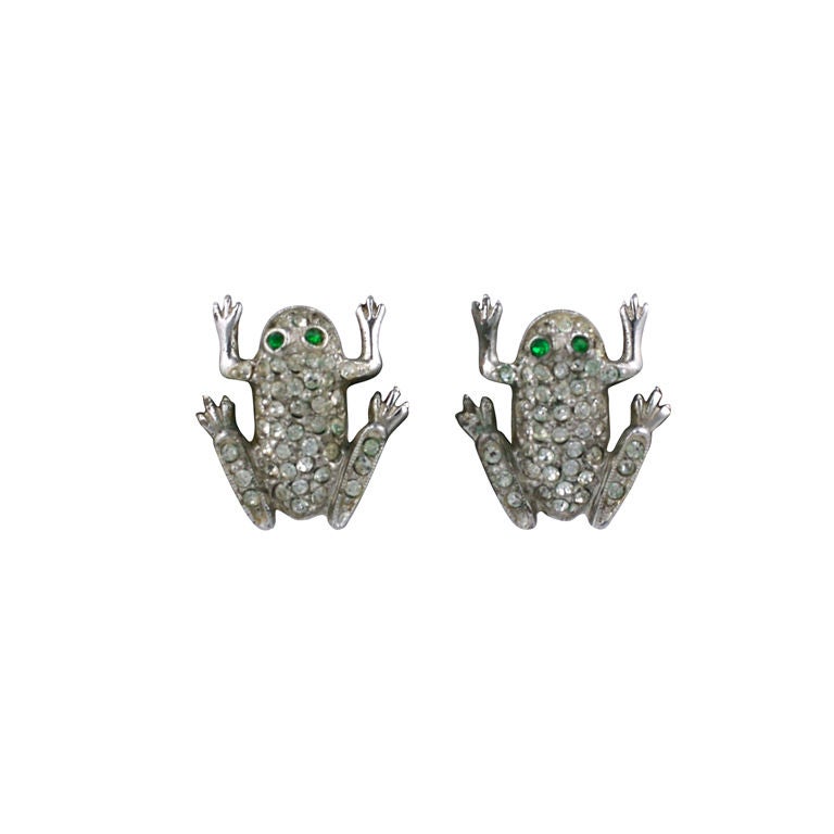 Charming Sterling Pave Frog Earrings For Sale at 1stdibs