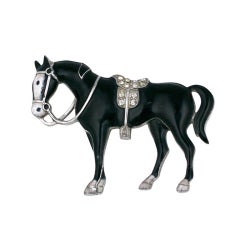 Sterling and Enamel Deco Paste Horse Brooch
