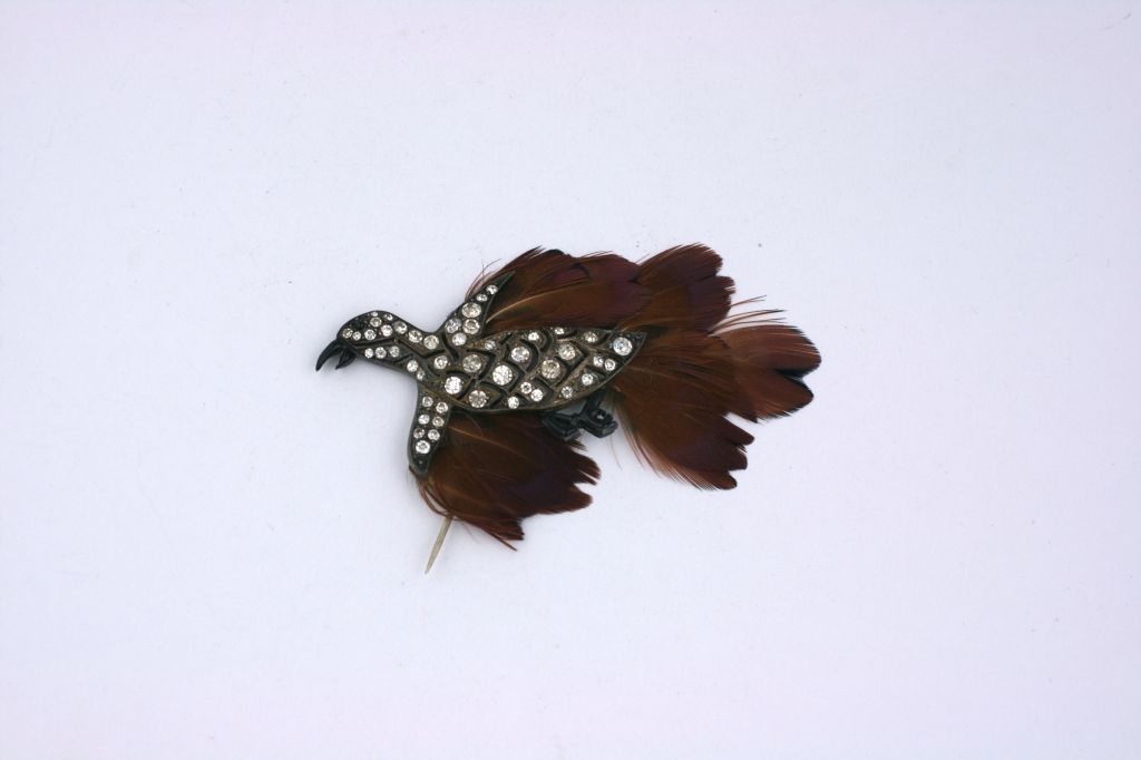 Art Deco French Paste Feathered Bird Stickpin