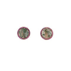 Moss Agate and Ruby Clip Earrings 6