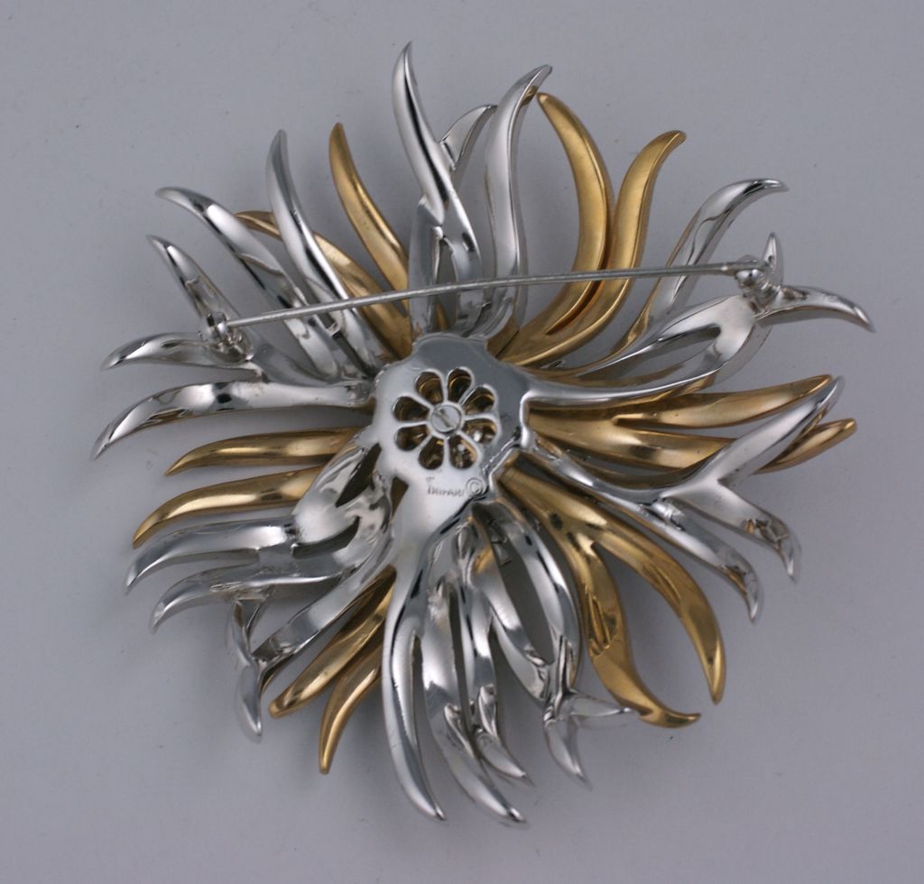 Oversized Trifari Enamel and Pave Sunburst Brooch
