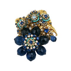 Exceptional Miriam Haskell Pave and Teal Pate de Verre Brooch