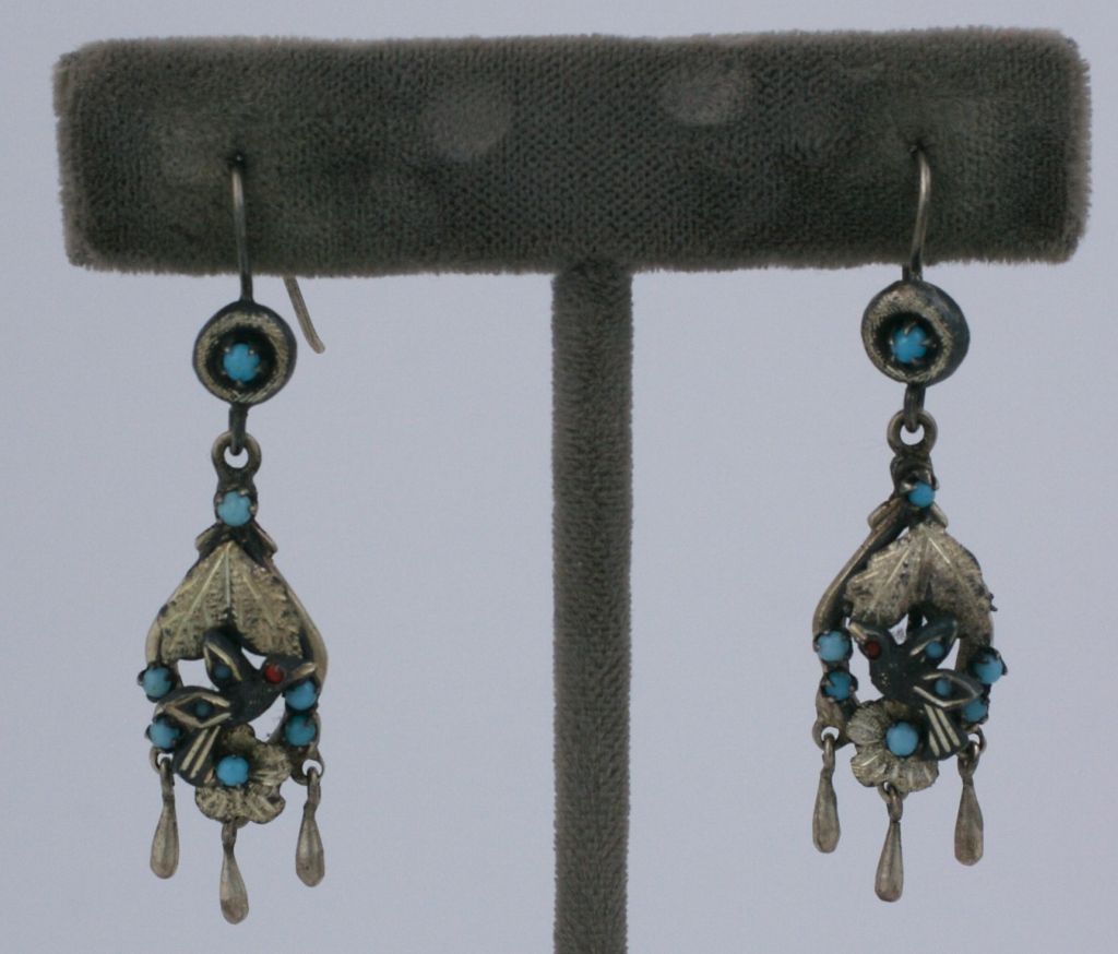 Victorian Silver Gilt Turquoise and Garnet Earrings In Excellent Condition For Sale In New York, NY