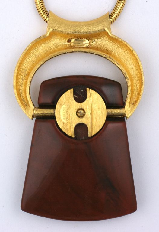 Lanvin Tortoise Resin and Gilt  Pendant Necklace