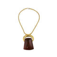 Lanvin Tortoise Resin and Gilt  Pendant Necklace