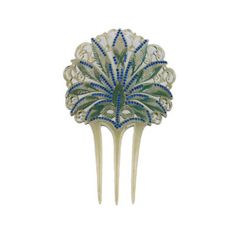 Art Nouveau Celluloid and Diamonte Hair Comb For Sale