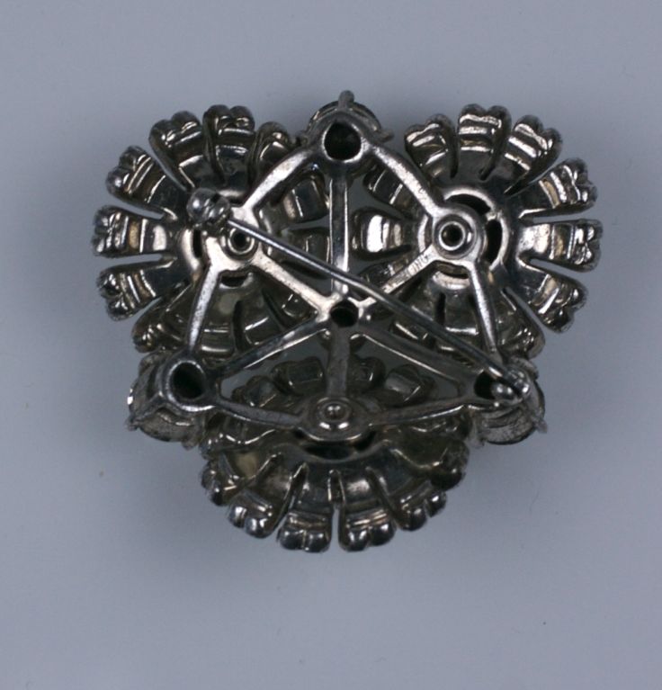 Striking 3 bud dimensional flowerhead brooch with pastes set in sterling. Beautiful quality and excellent condition. 1.75