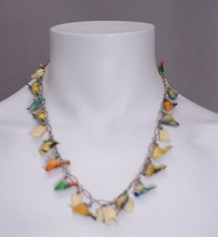 Unusual Deco Carved Song Birds Charm Suite