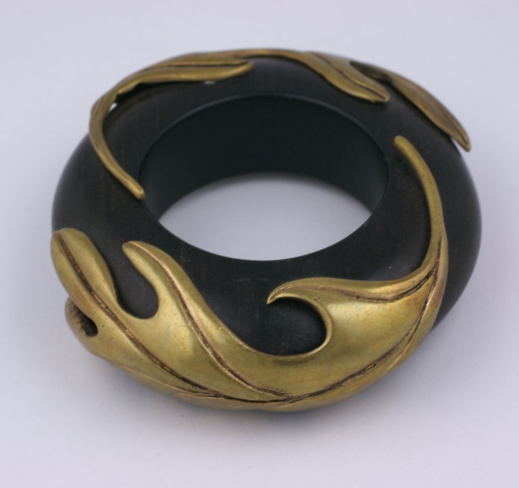 Isabel Canovas Bronze and Teak Wood Bangle In Excellent Condition For Sale In New York, NY