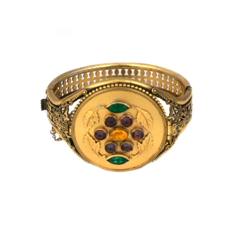 Unusual Jewelled Compact Cuff, 1940s For Sale