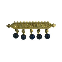 Etruscan gold with lapis ball Roma Brooch, 19th Century 7
