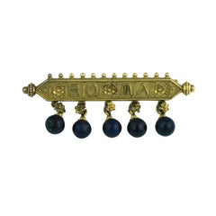 Etruscan gold with lapis ball Roma Brooch, 19th Century