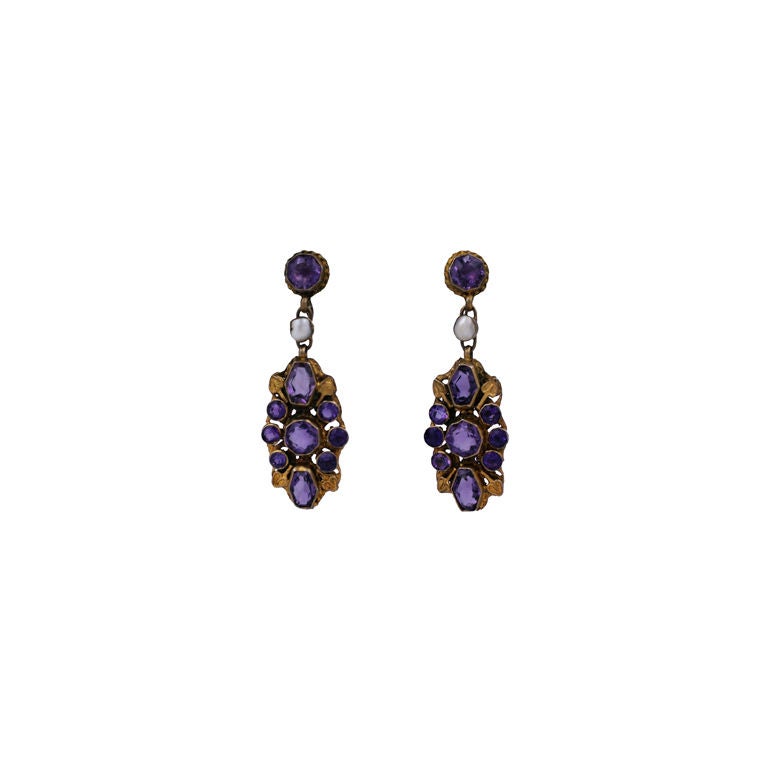 Hungarian Amethyst and Pearl Earrings For Sale