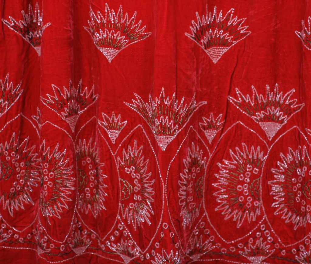 Red Lovely Fan Beaded Velvet 1920s Dress For Sale