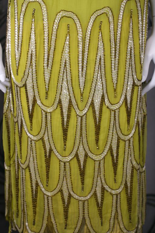 Striking Chartreuse Chiffon Art Deco Flapper Dress 3