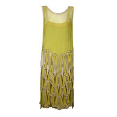 Antique Striking Chartreuse Chiffon Art Deco Flapper Dress