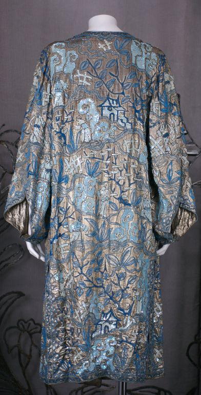 Gray Chinoiserie Art Deco Lame Coat, Margaine Lacroix 1925 For Sale